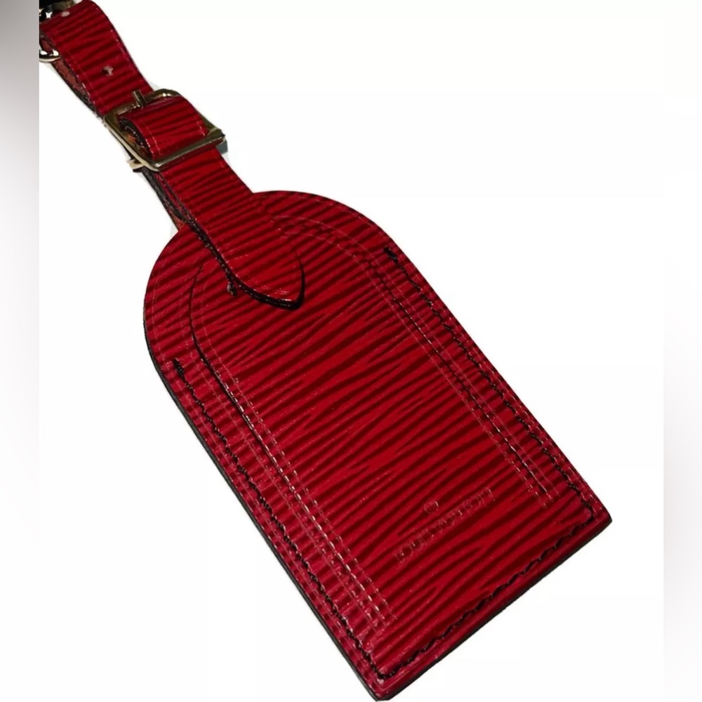 Louis Vuitton Red Epi Luggage Name Tag Vintage France Large